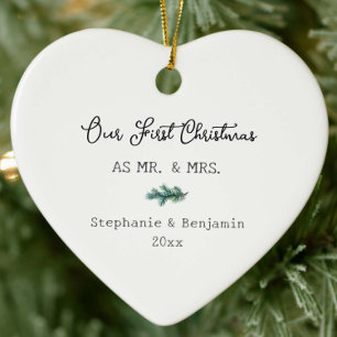 First Christmas Mr Mrs Winter Branch Simple Photo Ceramic Ornament