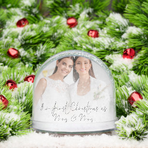 First Christmas Mrs Mrs 2 Photo Lesbian Wedding  Snowglobe