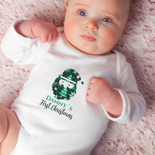First Christmas Name Editable Santa Claus Green Baby Bodysuit