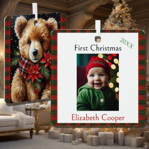 First Christmas Name Year Teddy Bear Metal Ornament
