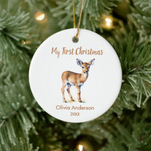 First Christmas natural reindeer Photo Ceramic Ornament