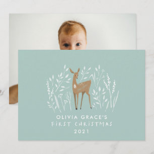 First Christmas natural reindeers delicate 1 photo Holiday Card