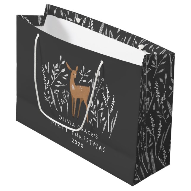 First Christmas natural reindeers delicate 1 photo Large Gift Bag (Front Angled)