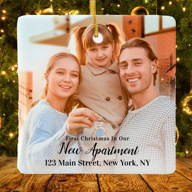 First Christmas New Apartment Address 2 Photo Ceramic Ornament (First Christmas New Apartment Address 2 Photo Ceramic Ornament
)