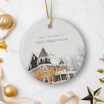 First Christmas New Home Address Custom Photo Ceramic Ornament<br><div class="desc">Mark your first Christmas in your new home with this personalized ceramic ornament. Both sides feature your new address and a cherished photo of your house, beautifully combined in a stylish font. This double-sided design ensures that every angle captures the memory of your first holiday season in your new home....</div>