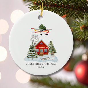 First Christmas New Home Cessna Airplane Travel Ceramic Ornament