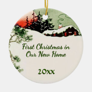 First Christmas New Home   Country Christmas Cabin Ceramic Ornament