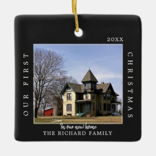 First Christmas New Home Custom Black Photo Ceramic Ornament