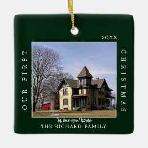 First Christmas New Home Custom Green Photo Ceramic Ornament