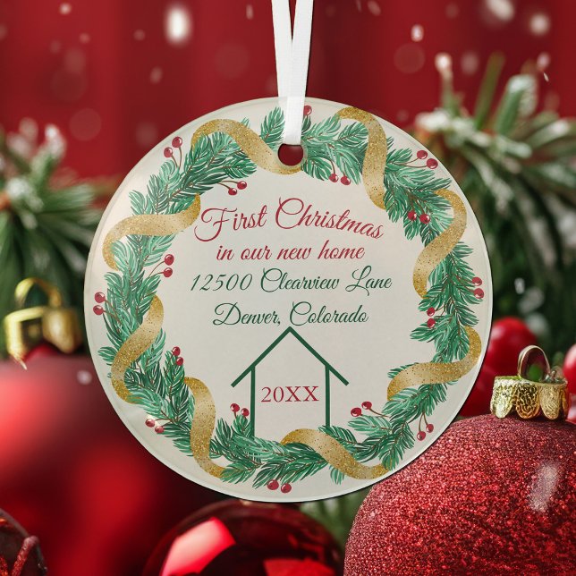 First Christmas New Home Elegant Personalized Year Glass Ornament (Creator Uploaded)