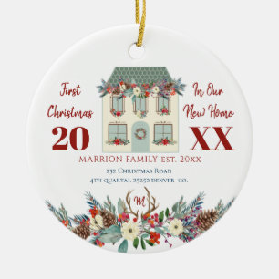 First Christmas new home family rustic Ceramic Ornament