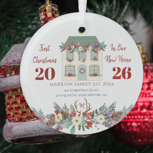 First Christmas new home family rustic Glass Ornament