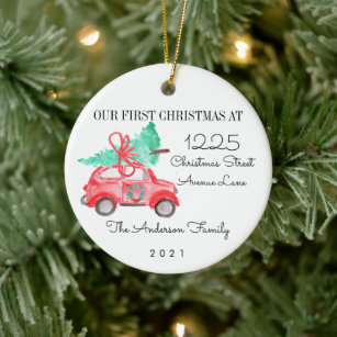 First Christmas New Home For the Holidays Car Tree Ceramic Ornament