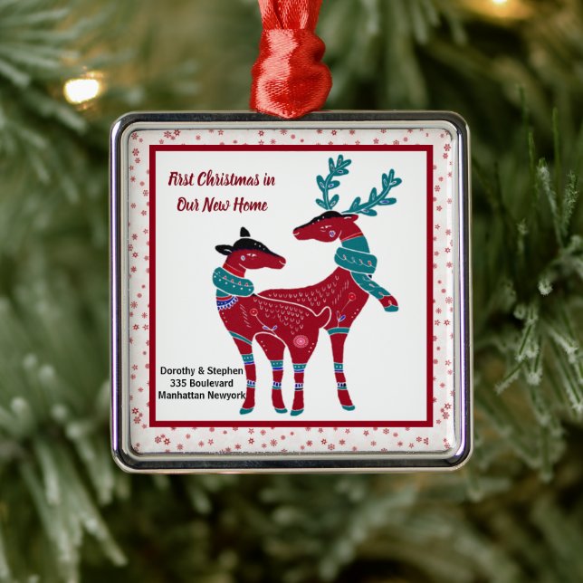 First Christmas New Home Nordic Folk Art Scandia Metal Ornament (Tree)