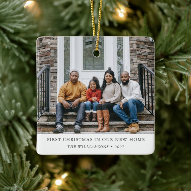 First Christmas New Home Personalized Family Photo Ceramic Ornament (Tree)