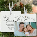 First Christmas New Home Photo Elegant Calligraphy Ceramic Ornament<br><div class="desc">First Christmas in our new home photo ornament which you can personalize with your favourite photo and custom wording on the back. Elegant typographic design lettered with First Christmas in swirly calligraphy and easy to edit for any other occasion. All the text,  except First Christmas is editable.</div>