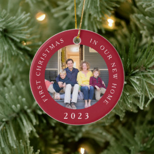 First Christmas New Home Red Photo Ceramic Ornament