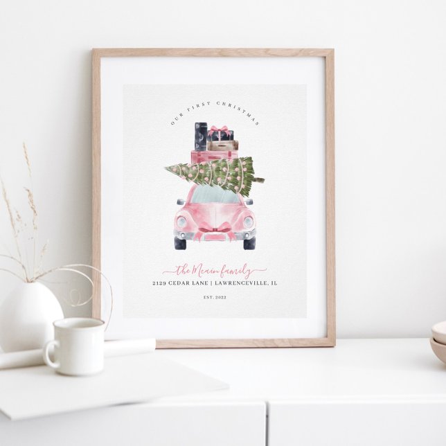 First Christmas New Home Retro Pink Card Keepsake Poster (Creator Uploaded)