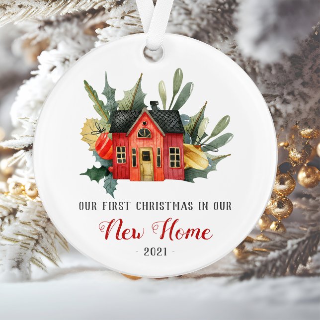 First Christmas New Home Watercolor House Red Ornament (Creator Uploaded)