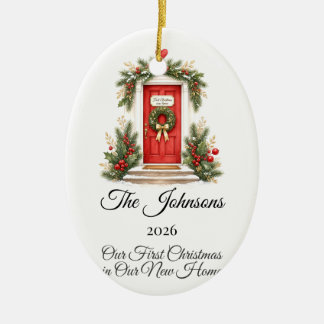 First Christmas New Home Wreath Door Personalized Ceramic Ornament