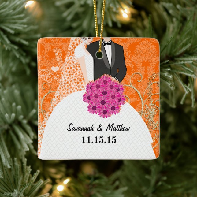 First Christmas Newlywed Bride Groom Christmas Ceramic Ornament (Tree)
