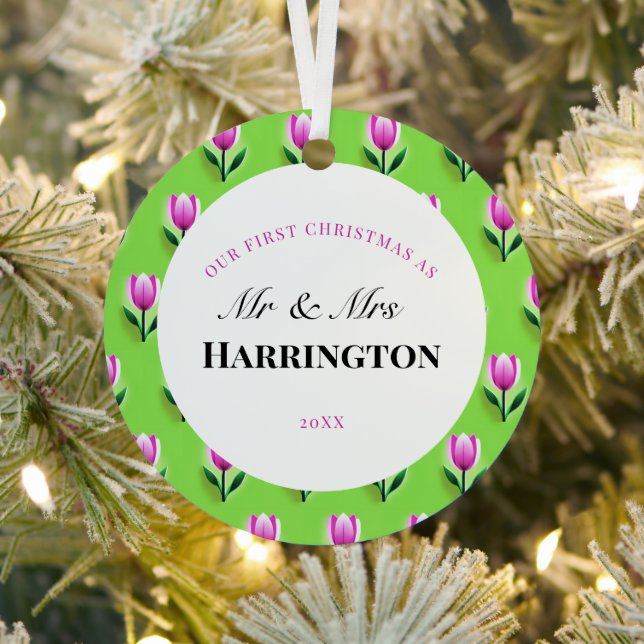 First Christmas Newlyweds Metal Circle Ornament (Insitu)