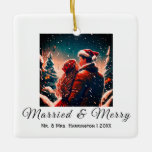 First Christmas Newlyweds romantic couple Ornament<br><div class="desc">An original way to remember your first Christmas as a married couple. Our modern ornament contains Christmas,  romantic design which you can customize. Makes a great gift and a lasting memory. Click the edit button to customize this design with your photos and details.</div>