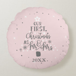 First Christmas Newlyweds Year Blush Pink Round Pillow