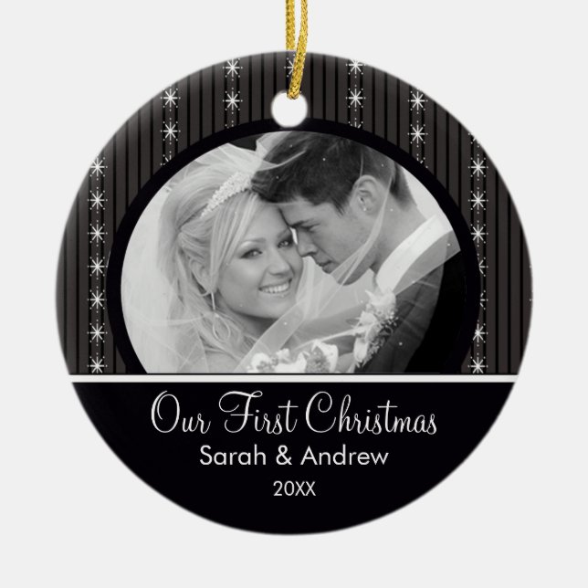 First Christmas Ornament  Black & White Stripes (Front)
