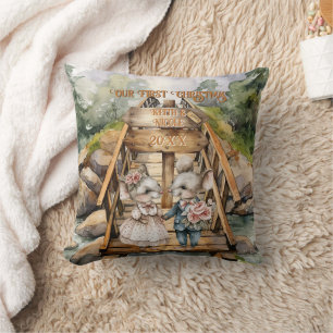 First Christmas Outdoorsy Couple Newlywed Throw Pillow