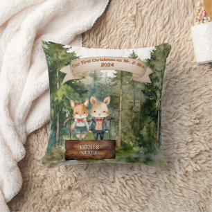 First Christmas Personalize Couple Newlywed Throw Pillow
