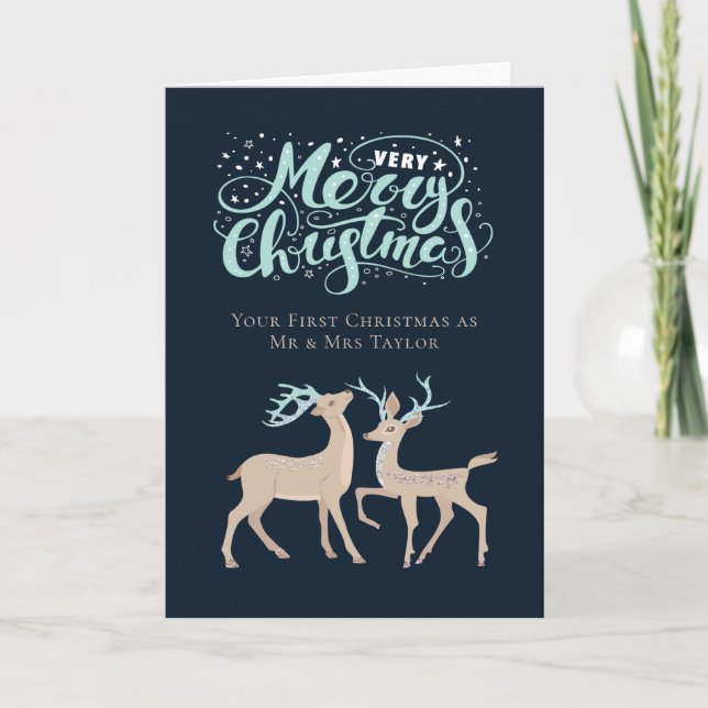 First Christmas Personalized Deer Christmas Holiday Card (Front)
