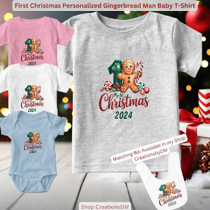 First Christmas Personalized Gingerbread Man Baby T-Shirt