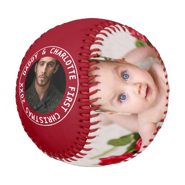 First Christmas Personalized One Of A Kind Photo Baseball (Angled)