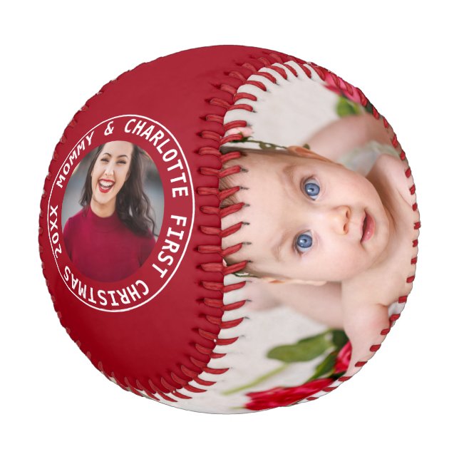 First Christmas Personalized One Of A Kind Photo Baseball (Angled)