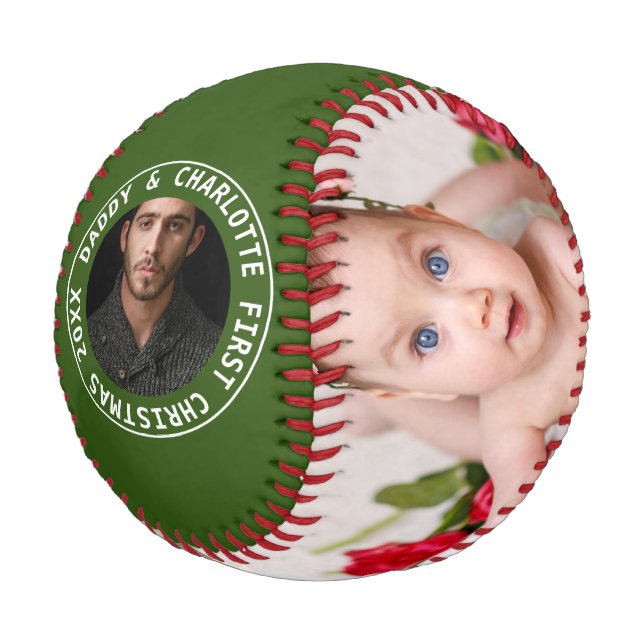 First Christmas Personalized One Of A Kind Photo Baseball (Angled)
