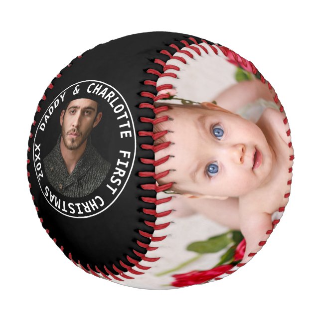 First Christmas Personalized One Of A Kind Photo Baseball (Angled)