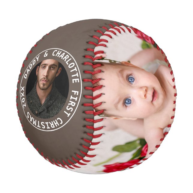 First Christmas Personalized One Of A Kind Photo Baseball (Angled)