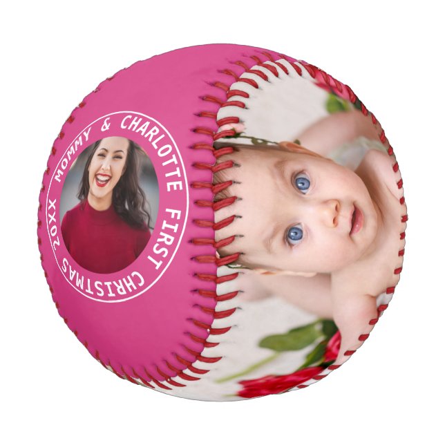 First Christmas Personalized One Of A Kind Photo Baseball (Angled)