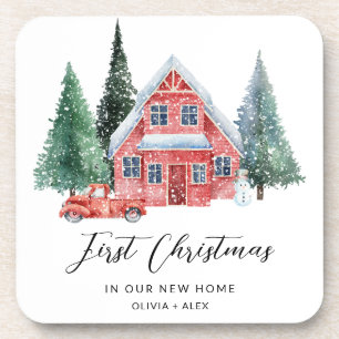First Christmas Personalized Ornament New Home Gif Coaster