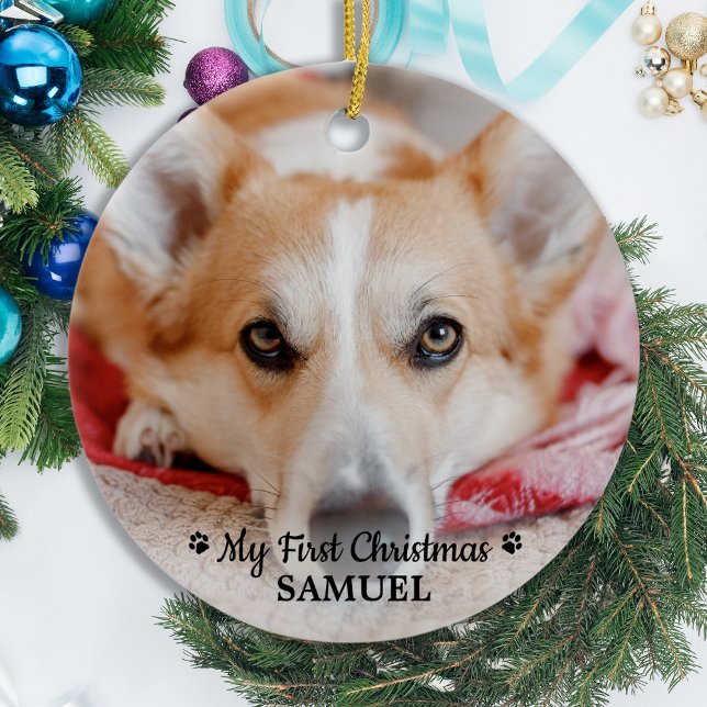 First Christmas Personalized Pet Puppy Photo Dog Ceramic Ornament (Creator Uploaded)