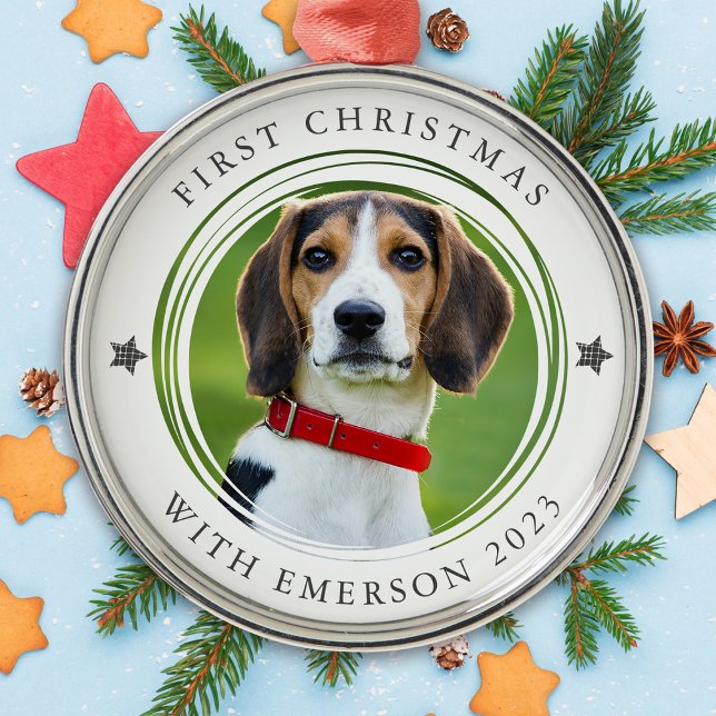 First Christmas Pet Dog Photo Keepsake Metal Ornament (Creator Uploaded)