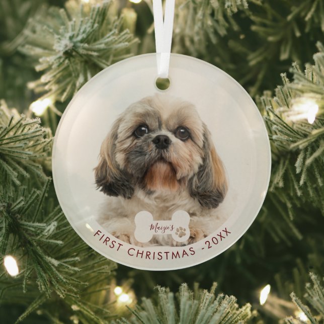 First Christmas Pet Photo Shih Tzu Dog Glass Ornament (Insitu)