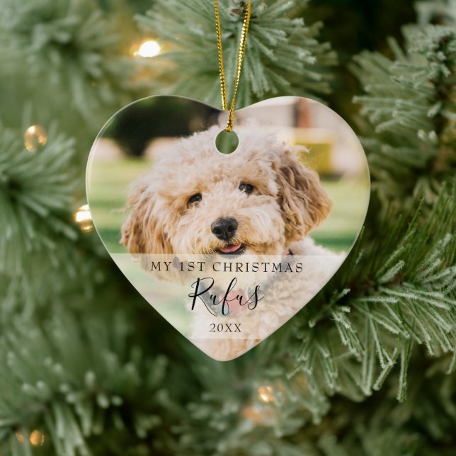 First Christmas Pet Photos Modern Script Ceramic Ornament (Tree)