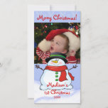 First Christmas Photo Card Snowman<br><div class="desc">Showcase your little sweetie's 1st Christmas Photo in our adorable snowman 1st Christmas photo card.  Perfect way to share your holiday photos with your family & friends. Add your text & photo and you're all set!</div>