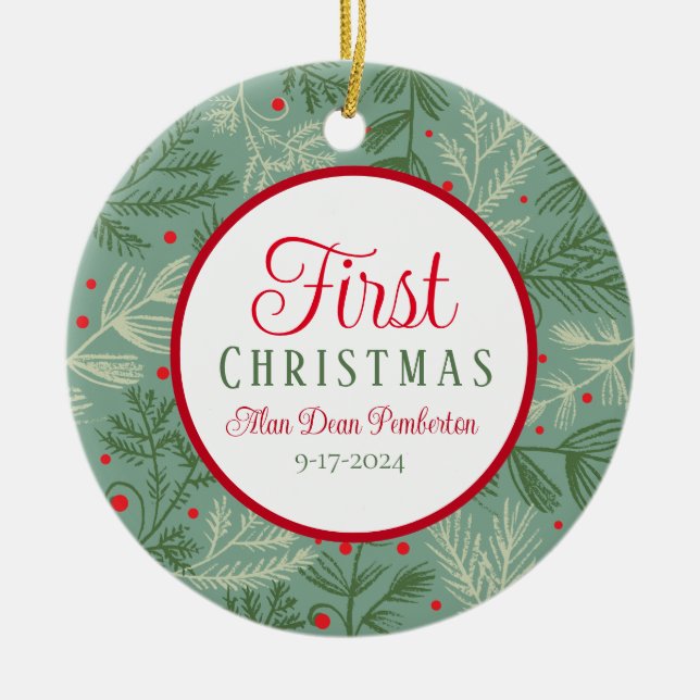 First Christmas Photo Ceramic Ornament (Front)