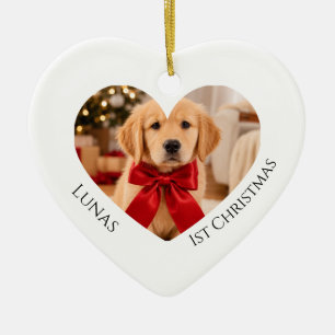 First Christmas Photo Golden Retriever Heart Ceramic Ornament