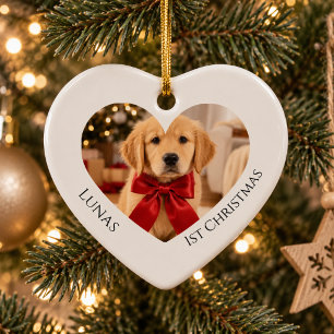 First Christmas Photo Golden Retriever Heart Ceramic Ornament