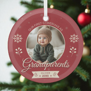 First Christmas Photo Grandparents Personalized Glass Ornament