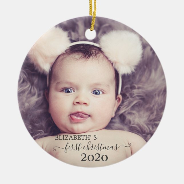 First Christmas,Photo Holiday Ceramic Ornament (Front)